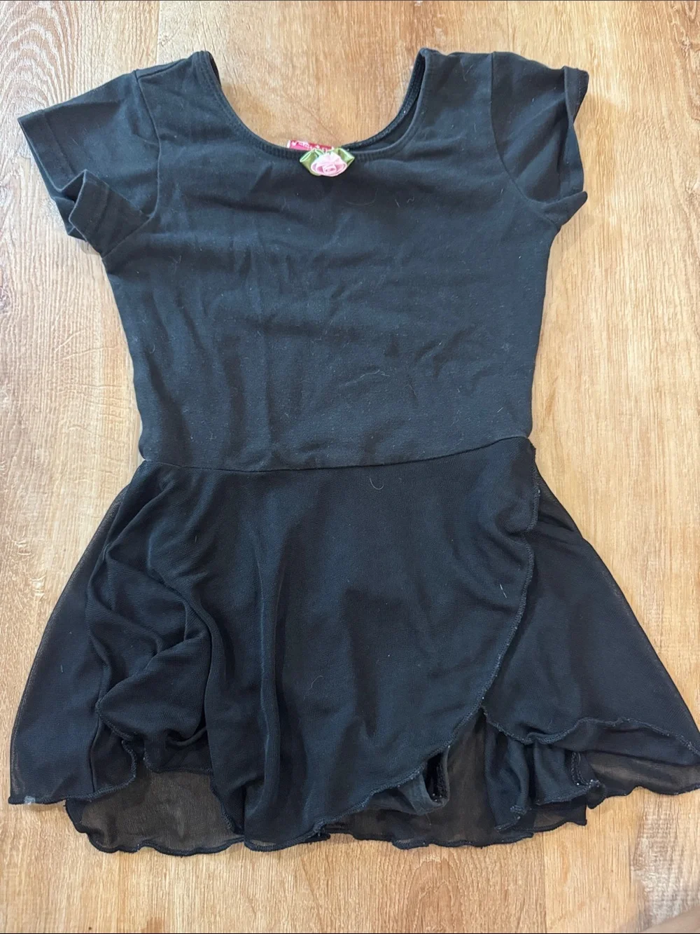 Capezio Black Girls' Short Sleeve Dance Dress with Pink Rose Accent
